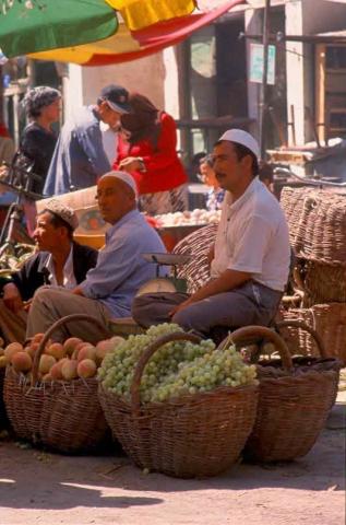 Market in Kashgar, Xinjiang in 2002